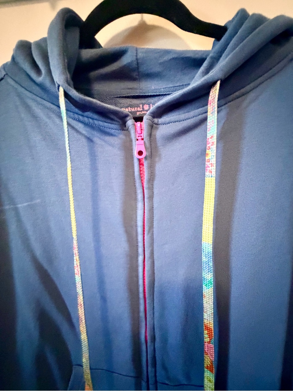 Natural Life S/M Oversized Patchwork Floral Rainbow Zip Hoodie Blue NWOT - Picture 8 of 12